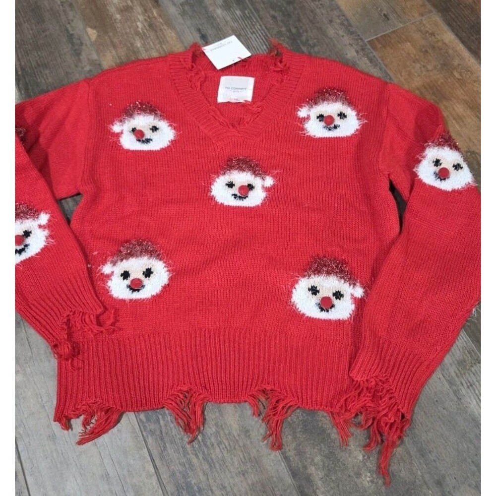 No Comment Girls Red Santa Christmas Sweater Medium (10/12) NWT